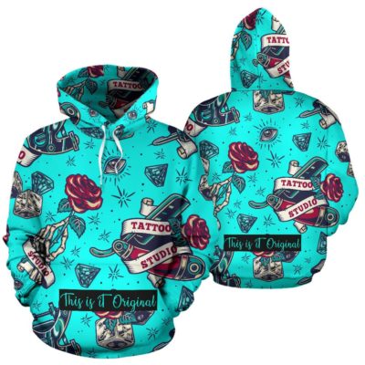 Light Blue Street Art Design With Black Painted Style - LOVE ME HARDER Pullover Hoodie