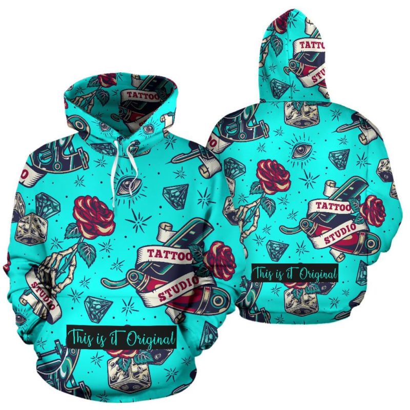Light Blue Street Art Design With Black Painted Style - LOVE ME HARDER Pullover Hoodie