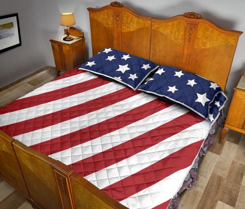 Stars And Stripes Design Quilt Bed Set With Pillow Covers Bedding Set