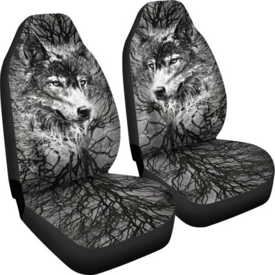 Wolf behind tree Car Seat Covers (set of 2)