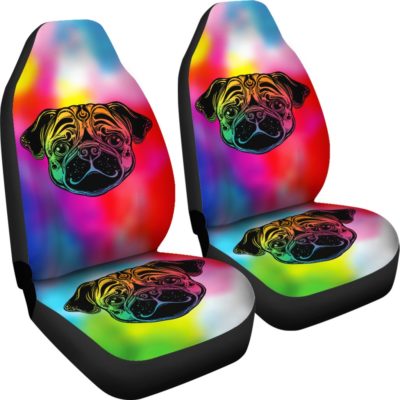 Rainbow Pug Car Seat Covers (set of 2)