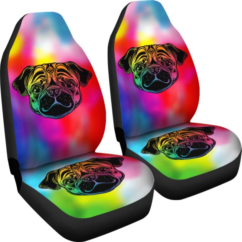 Rainbow Pug Car Seat Covers (set of 2)