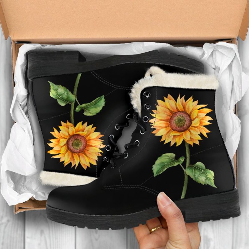 Bohemian Sunflower Faux Fur Leather Boots