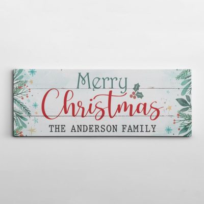 Merry Christmas Canvas Sign With Custom Family Name