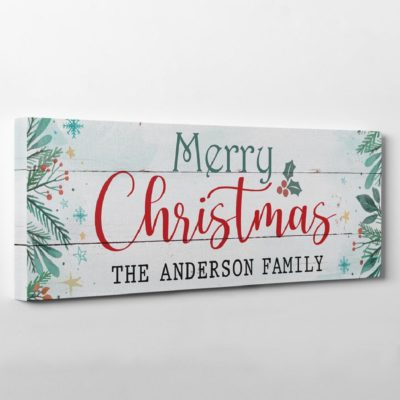 Merry Christmas Canvas Sign With Custom Family Name