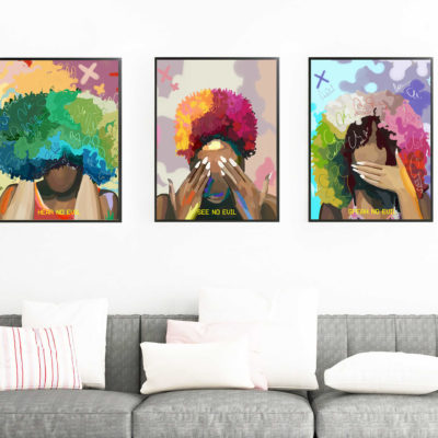 Hear No Evil, See No Evil, Speak No Evil Wise Woman 3 Pieces Canvases