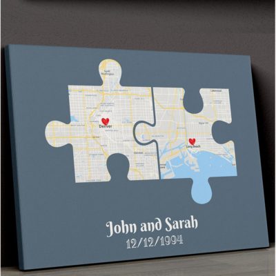 Couple Puzzle Map Canvas - Canvas, Anniversary Gift