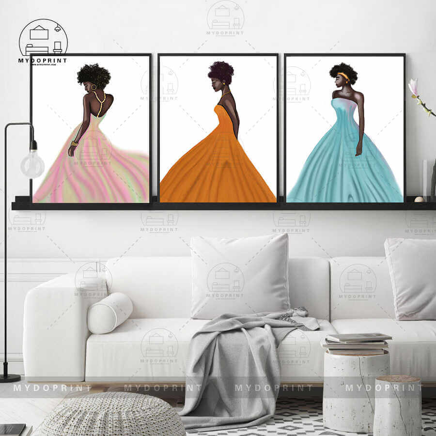 Three Woman In Colorful Dresses 3 Pieces Canvases
