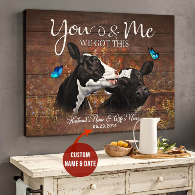 Dairy Cattle Cow Canvas wall art You And Me Cow Custom Name Canvas Print Decor Gift Husband and Wife and Date