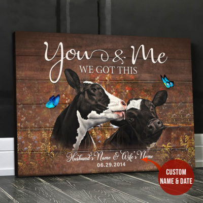 Dairy Cattle Cow Canvas wall art You And Me Cow Custom Name Canvas Print Decor Gift Husband and Wife and Date