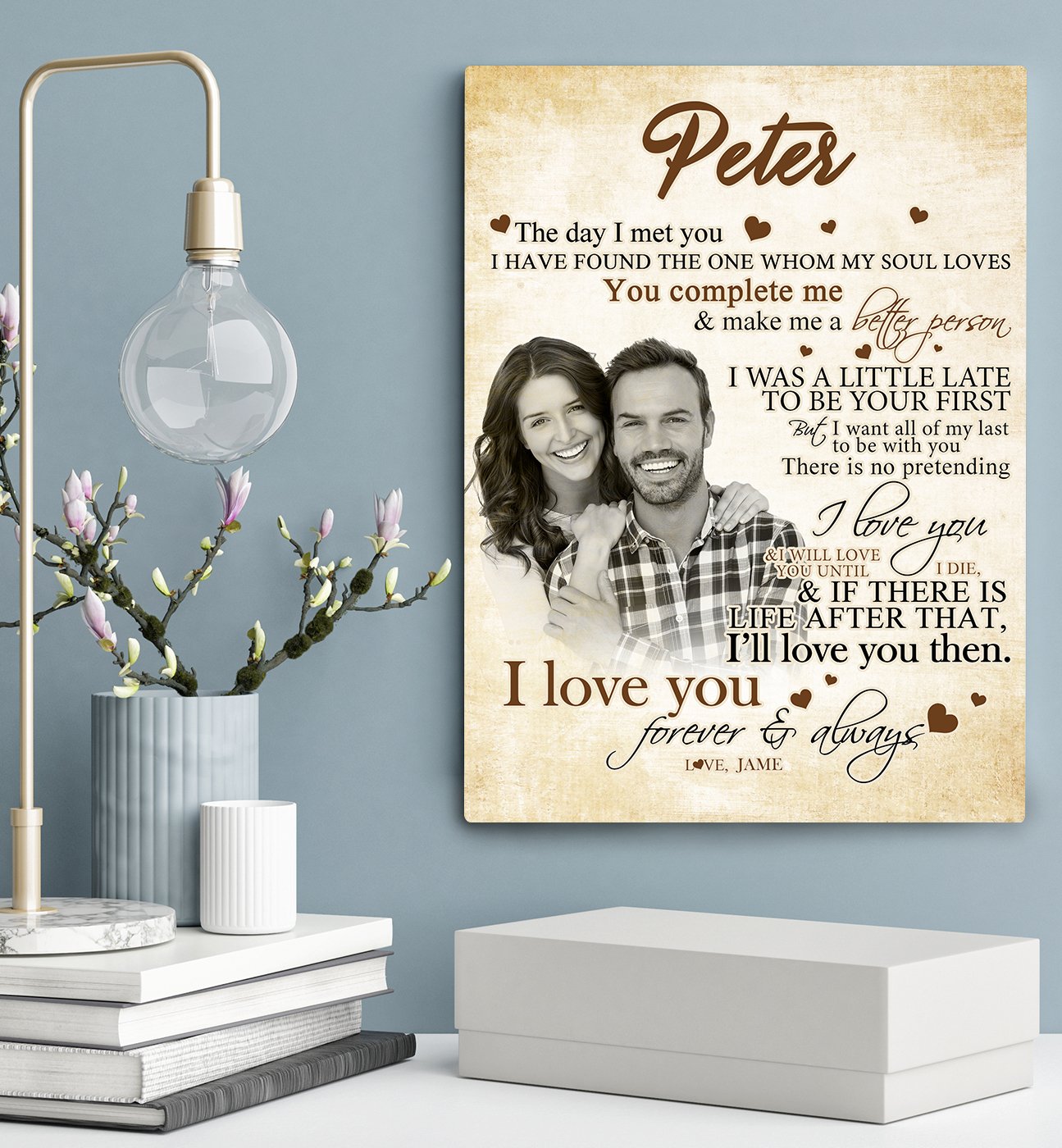 Custom Personalized photo name canvas prints painting wall art Valentine gift idea for him boyfriend husband her girlfriend wife couple - The Day I Met You TY1112