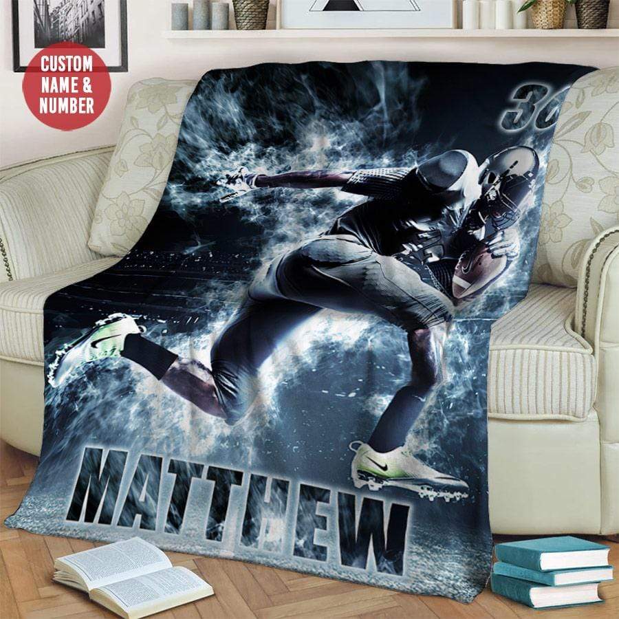 Custom Blankets Football Player Smoke With Name and Number #1009L