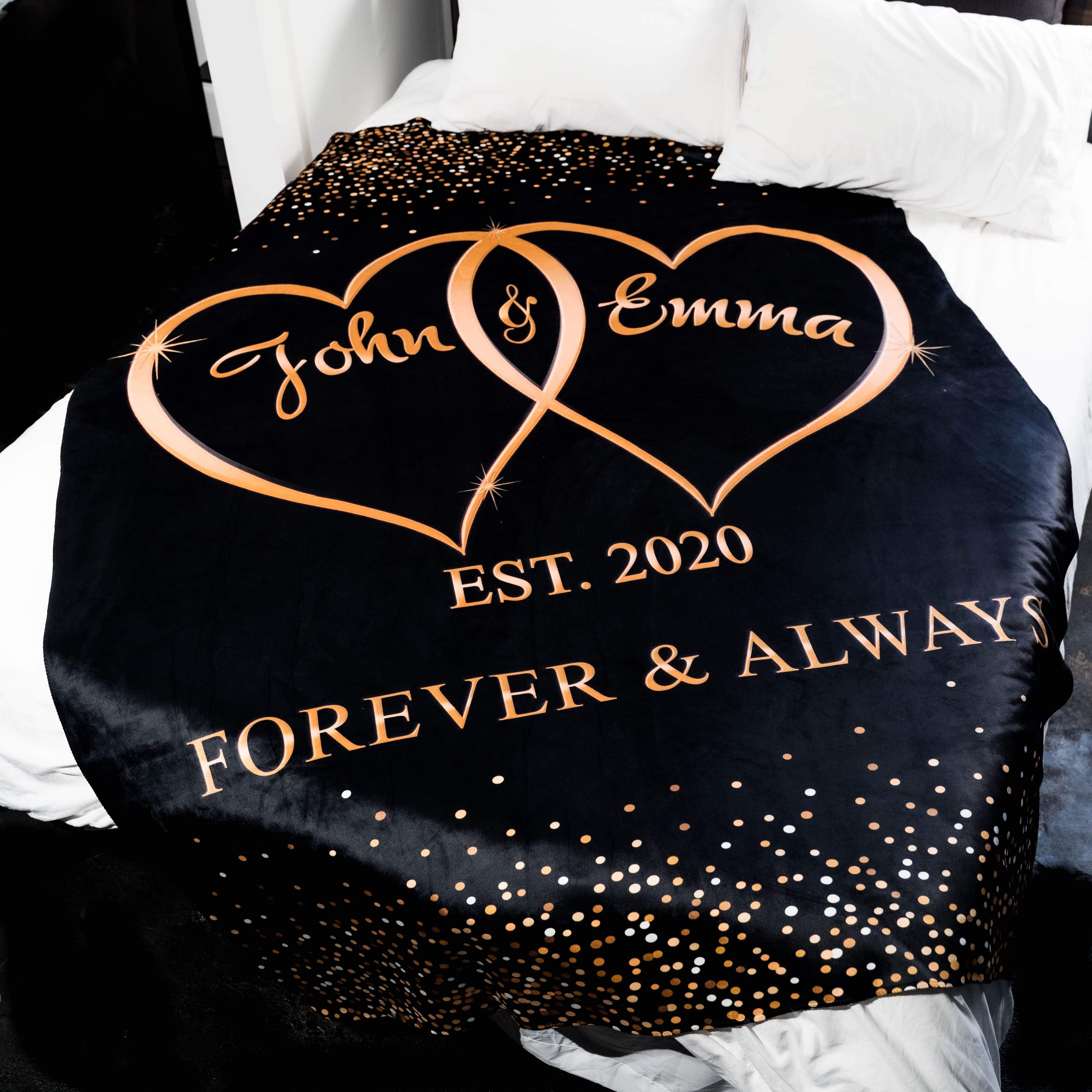 Personalized Names Anniversary Fleece Blanket  Wife For Husband Forever In Heart