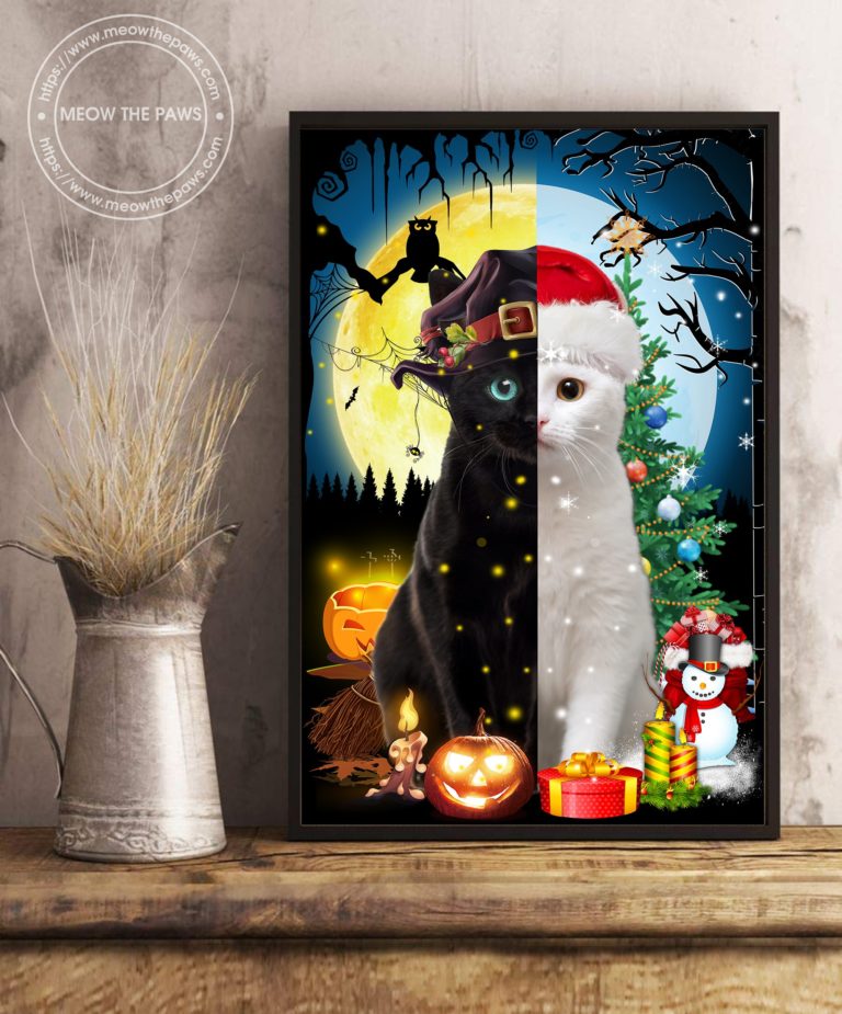 Cat Halloween And Christmas Side By Side Canvas