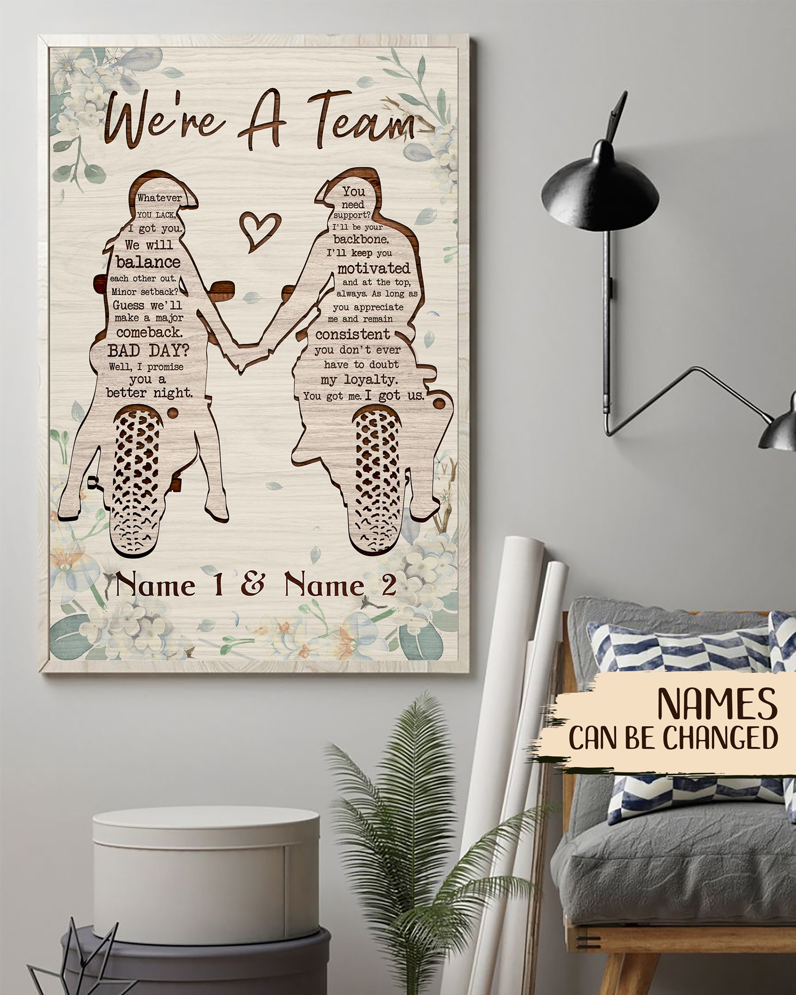 Biker We're A Team personalized valentine - Poster Canvas