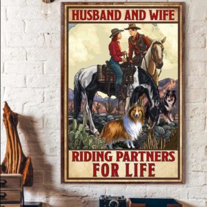Husband And Wife Riding Partners For Live - Matte Canvas, horse riding lover, sheltie lover