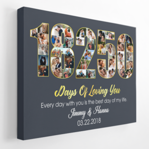 50th Wedding Anniversary 18250 Days Of Loving You Custom Photo Collage And Text Navy Background Poster Canvas
