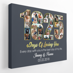 5th Wedding Anniversary 1825 Days Of Loving You Custom Photo Collage And Text Navy Background Poster Canvas