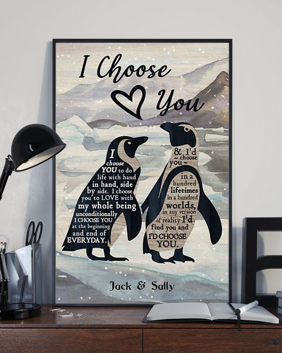 Personalized Poster Canvas - Penguin Vertical Poster Canvas - Couple Poster Canvas - I choose you - Valentine gift for him/her