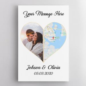 Custom Map Print, Photo And Text, Anniversary Gift White Background Poster Canvas