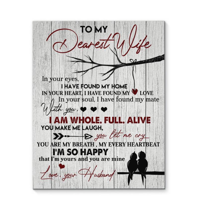 To My Dearest Wife Gift for valentine, Message From Husband Poster Canvas, Birthday Wedding Housewarming Gift Wall Hangings