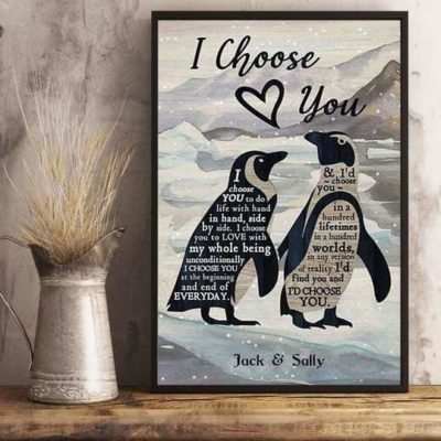 Penguin Couple I choose you custom name Canvas Wall Art valentine #H