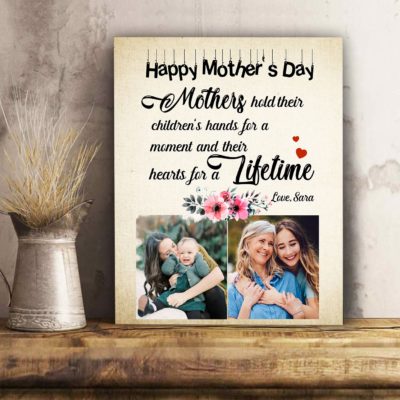 Custom personalized photo to canvas prints wall art gifts idea, pictures on canvas Christmas, birthday presents for daughter & son - Mothers Hold Children's Heart Forever
