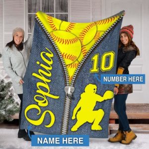 Personalized Zipping Softball Blanket Perfect  Son  Daughter