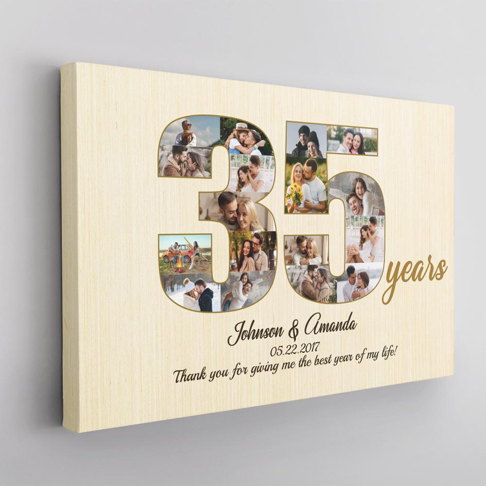 35th Wedding Anniversary Custom Photo Collage Light Wood Background Poster Canvas