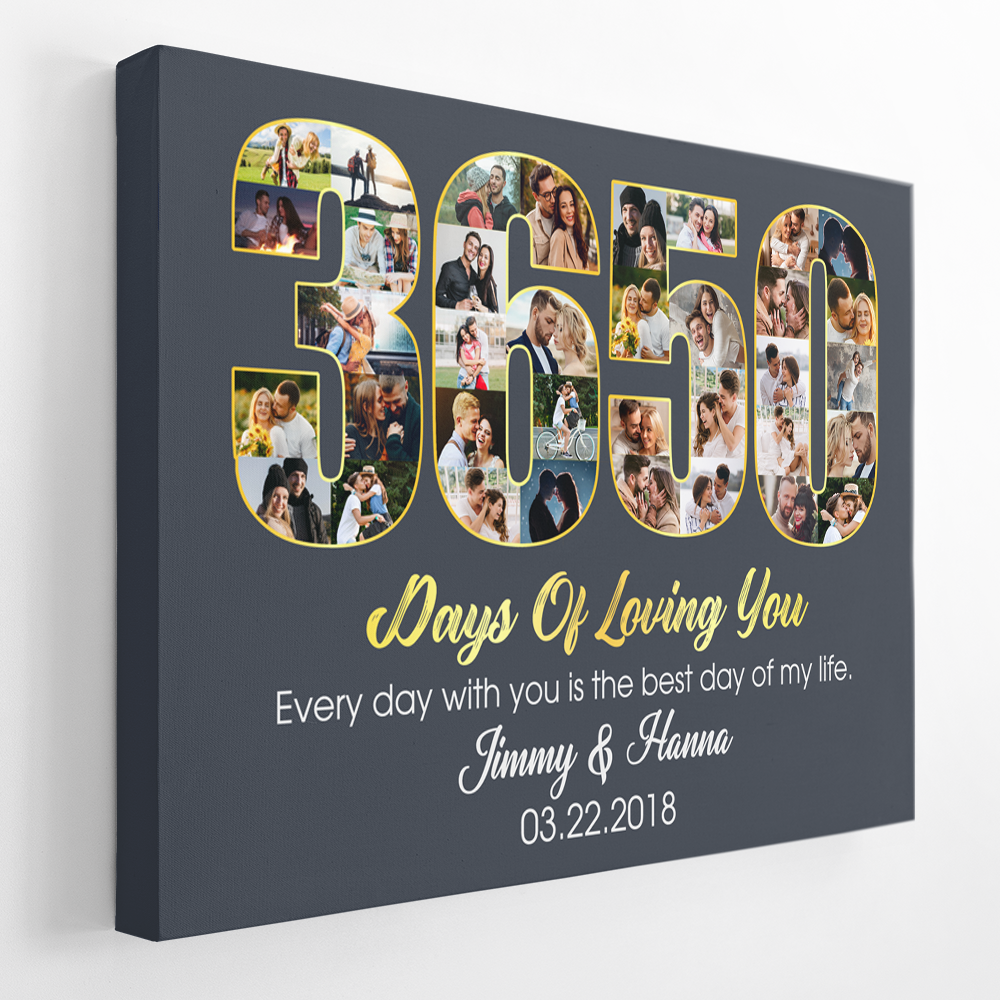 10th Wedding Anniversary 3650 Days Of Loving You Custom Photo Collage And Text Navy Background Poster Canvas