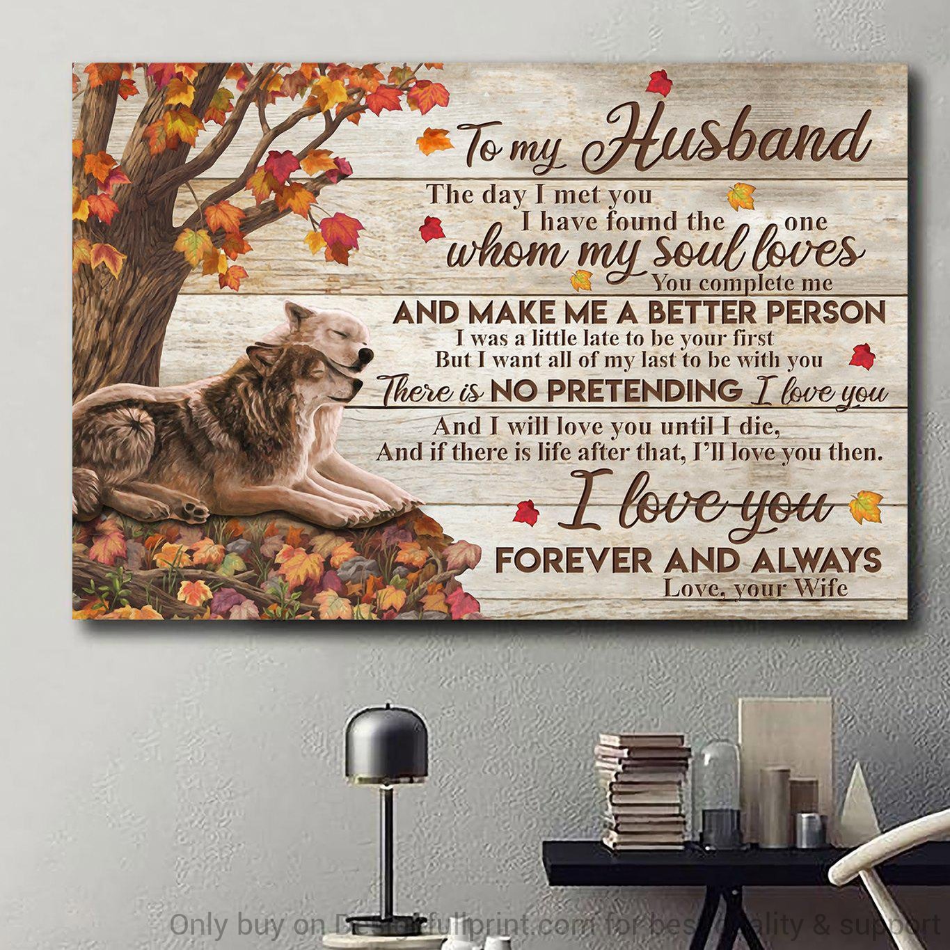 Personalized Fall Wolf Couple To My Husband First Valentine Gift For Him Art Poster Canvas HG