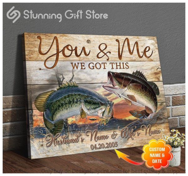 Stunning Gift Bass Fish Custom Name Gift Idea For Fishing Couple Horizontal Poster Canvas or Wall Art Poster Canvas LN Couple Deer Poster Canvas First Valentine Gift For Him Valentine Gift