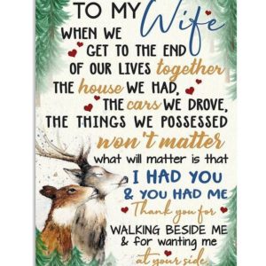 Deer Vertical Poster Canvas - To my wife Thank you for walking beside me - Anniversary gift, Birthday gift