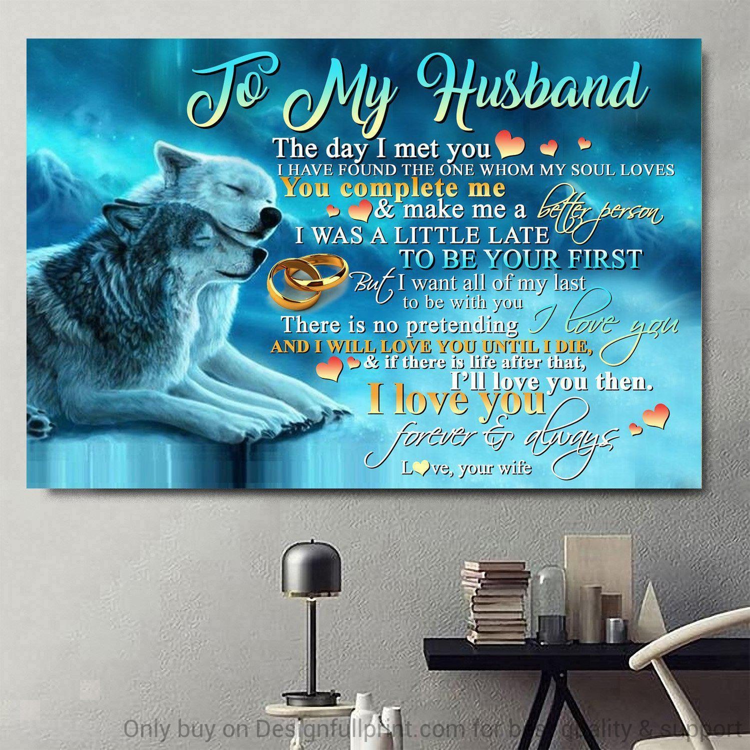 Personalized Wolf Couple To My Husband First Valentine Gift For Him Art Poster Canvas HG