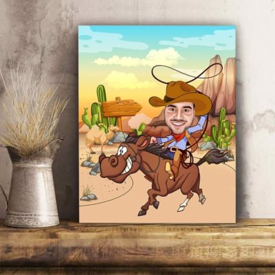 Personalized Matte Canvas - Cowboy personalized caricature family portrait unique funny gifts for couples mothers day his and hers anniversary gifts