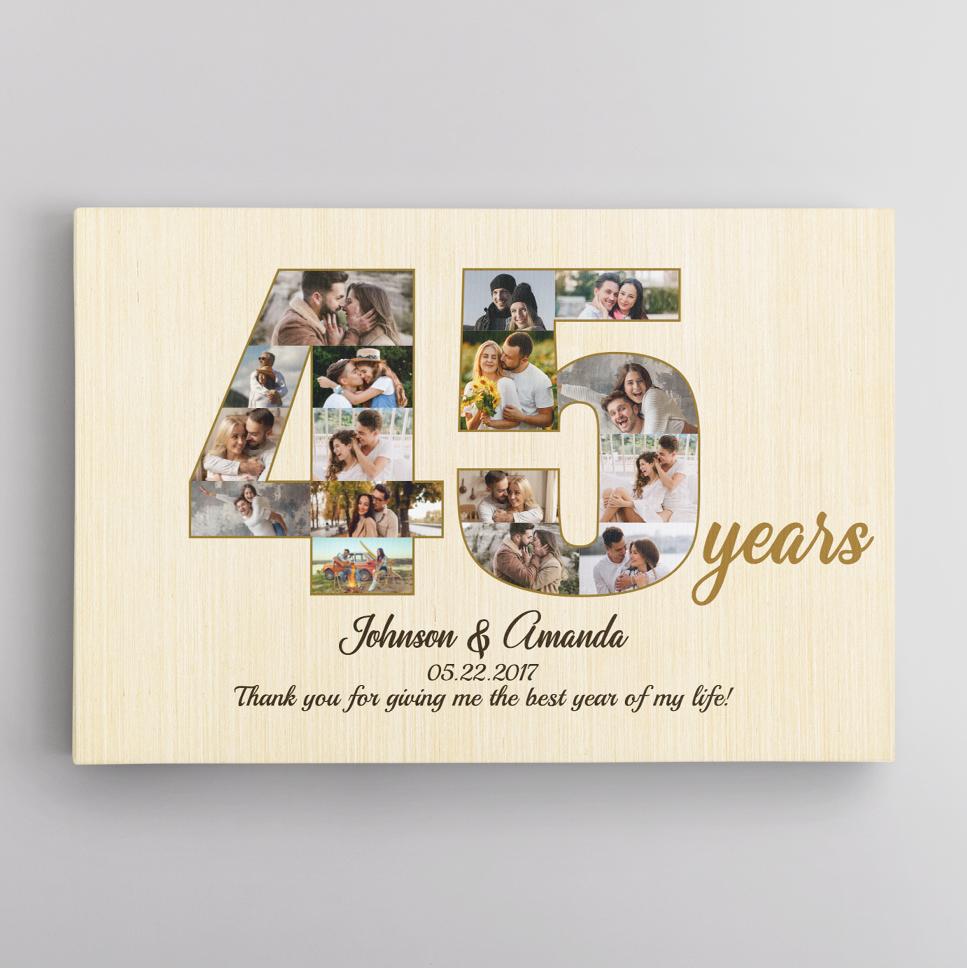 45th Wedding Anniversary Custom Photo Collage Light Wood Background Poster Canvas