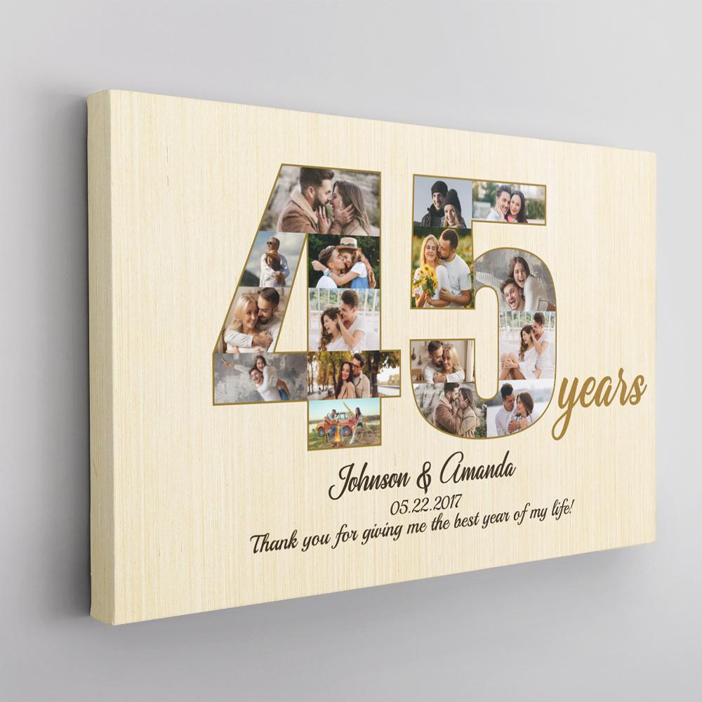 45th Wedding Anniversary Custom Photo Collage Light Wood Background Poster Canvas