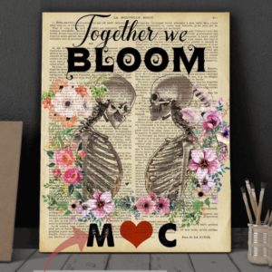 Skull together we bloom - Matte Poster Canvas, custom Poster Canvas, custom gift, valentine gift, gift for couple love skull