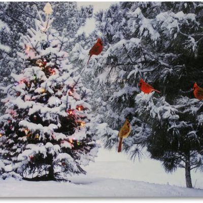 Christmas Tree and Cardinal Birds Canvas Prints