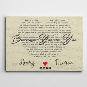 Personalized Poster Canvas - For Husband and Wife - Wedding anniversary Gift - Custom song lyrics and couple names and date