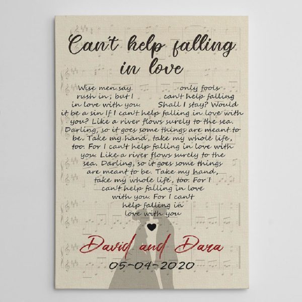 Personalized Poster Canvas - For Husband and Wife - Wedding anniversary Gift - Heart-Shaped Song Lyrics ? Custom song lyrics and couple names and date Poster Canvas