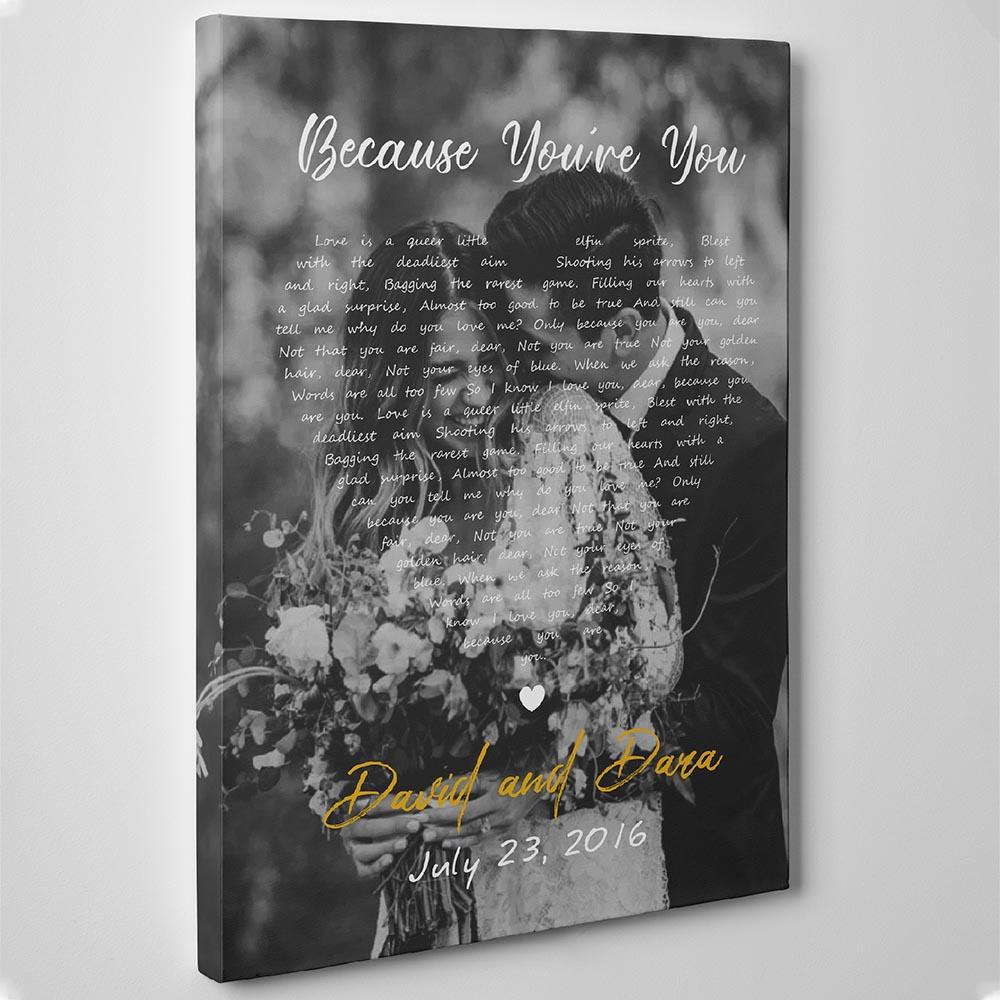 Personalized Poster Canvas - Black and White Song Lyrics on Photo Poster Canvas - Gift for valentine, anniversary - Family Poster Canvas, couple Poster Canvas