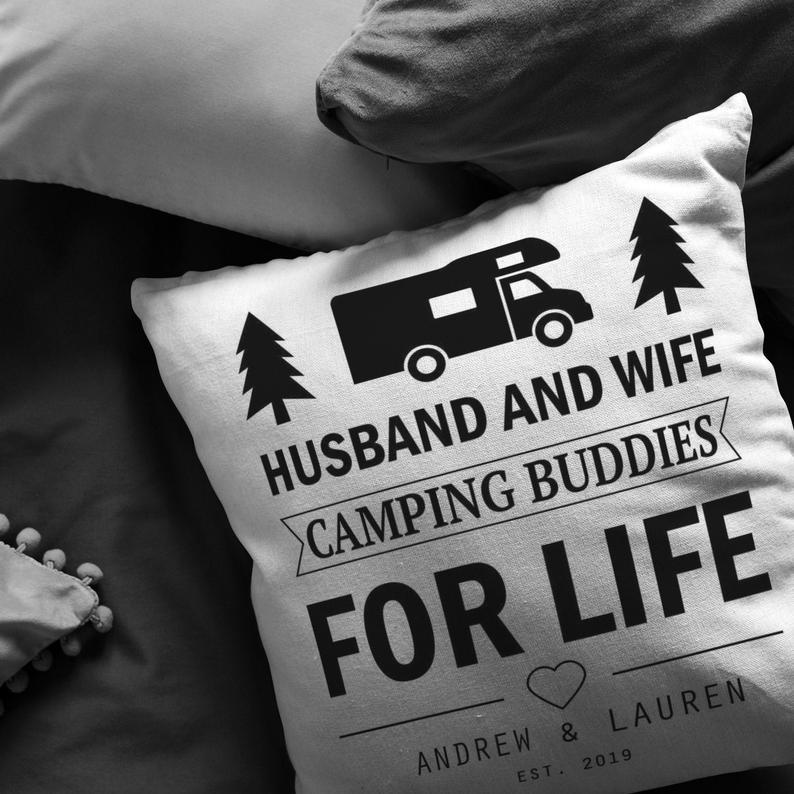 Personalized Poster Canvas Pillow - Husband and Wife camping buddies for life personalized pillow Camper gift, GIft for valentine for him/her