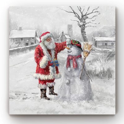 Joyful Santa and Snowman Christmas Canvas Prints
