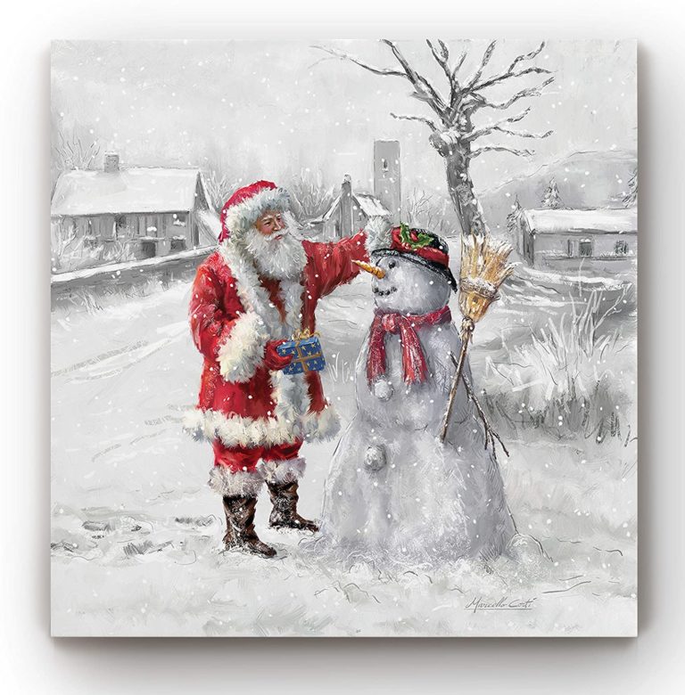 Joyful Santa and Snowman Christmas Canvas Prints