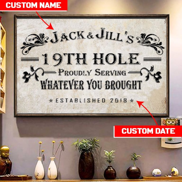 Custom 19th Hole Bar Sign Poster, Personalized Golf Decor, Golf Wall Art