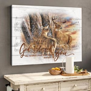 God Blessed The Broken Road Deer Hunting - Couple - Hunter - Anniversary Gift - Horizontal Canvas