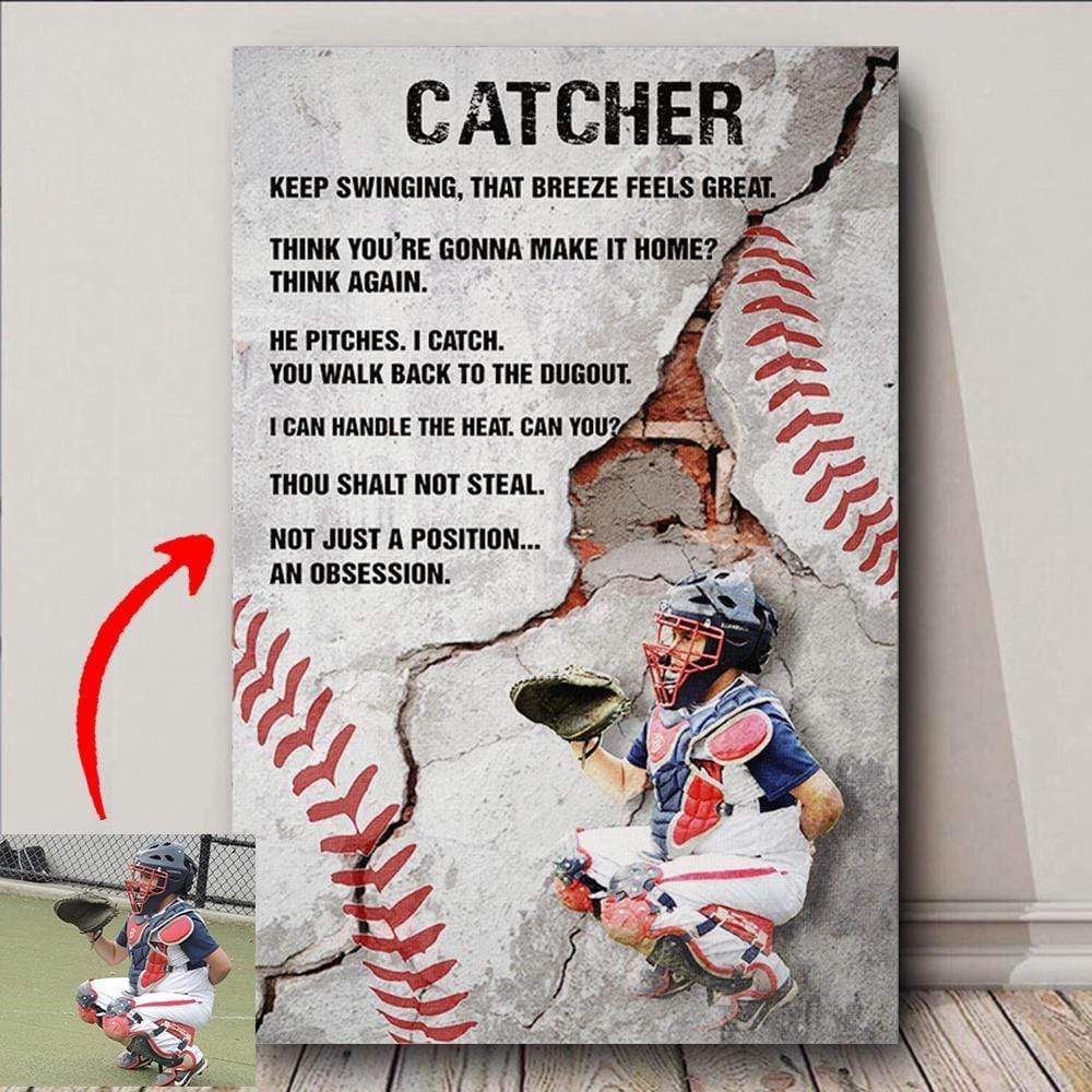 Personalized Baseball Catcher Broken Wall Art Canvas Print Custom Photo #H