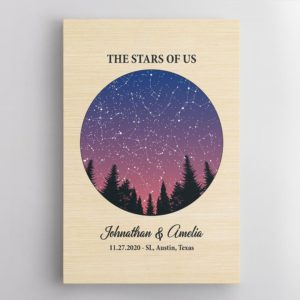Custom Star Map Couples Wedding, Engagement Gifts Light Wood Background Poster Canvas SM53
