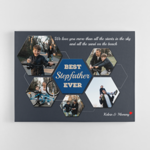 Best Stepfather Ever Custom Photo Collage - Personalized Navy Background Poster Canvas